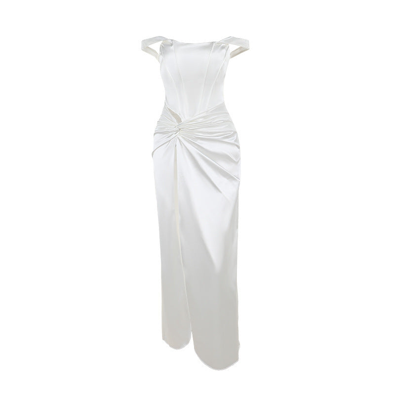 Twist Front Satin Maxi Dress
