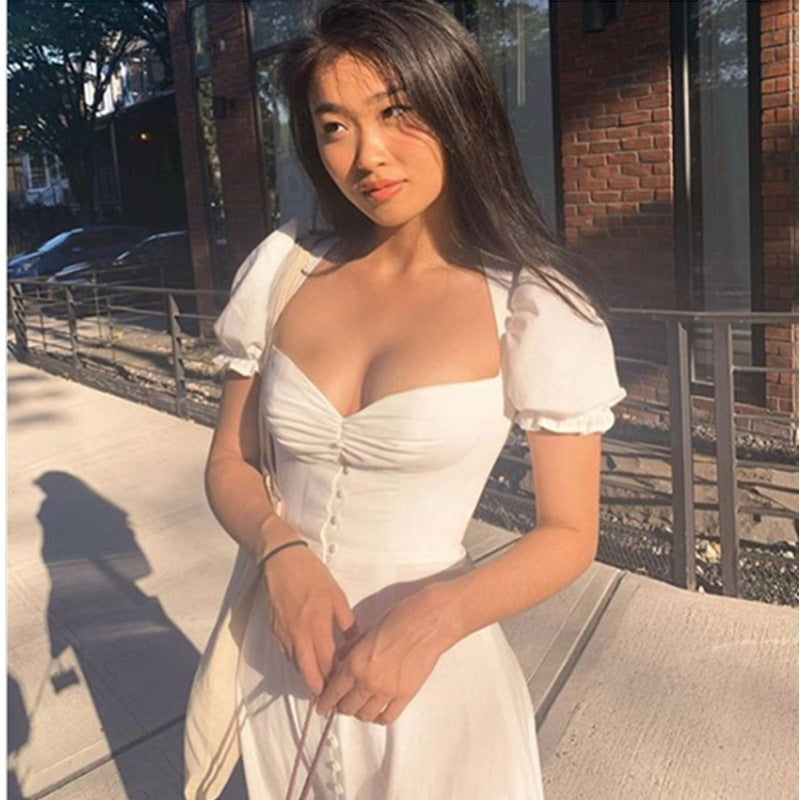 Button Front High Waist Split Dress