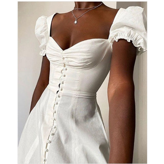 Button Front High Waist Split Dress