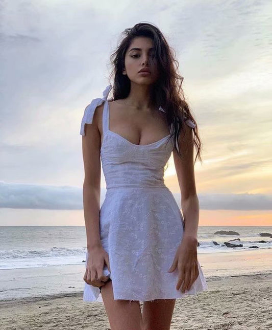 Embroidered Double Layer Slip Mini Dress