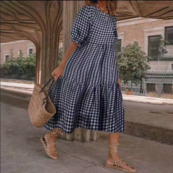 Plaid Patchwork Relaxed Maxi Dress