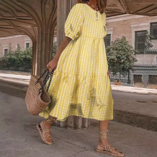 Plaid Patchwork Relaxed Maxi Dress