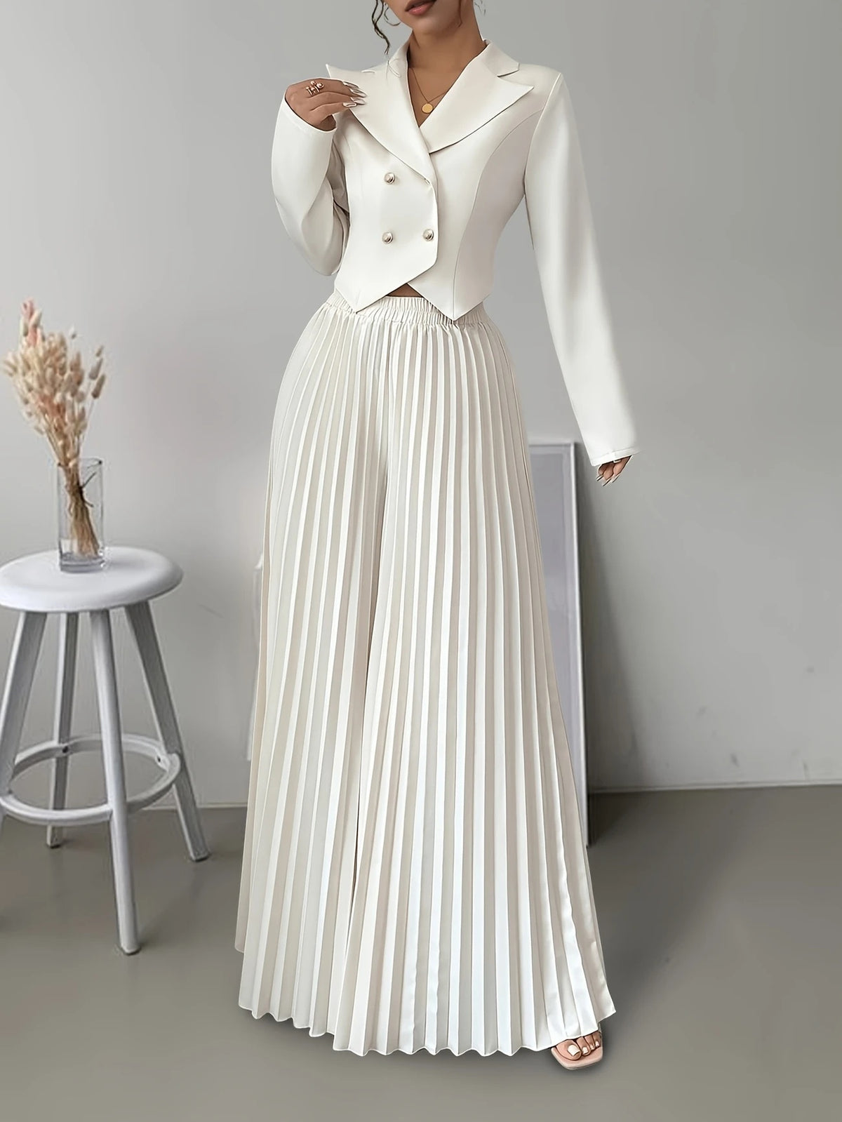 Long Sleeve Top and Pleated Skirt Set