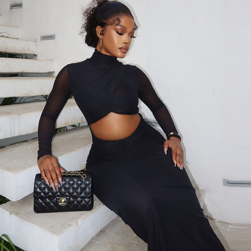 Long Sleeve Mesh Cutout Dress