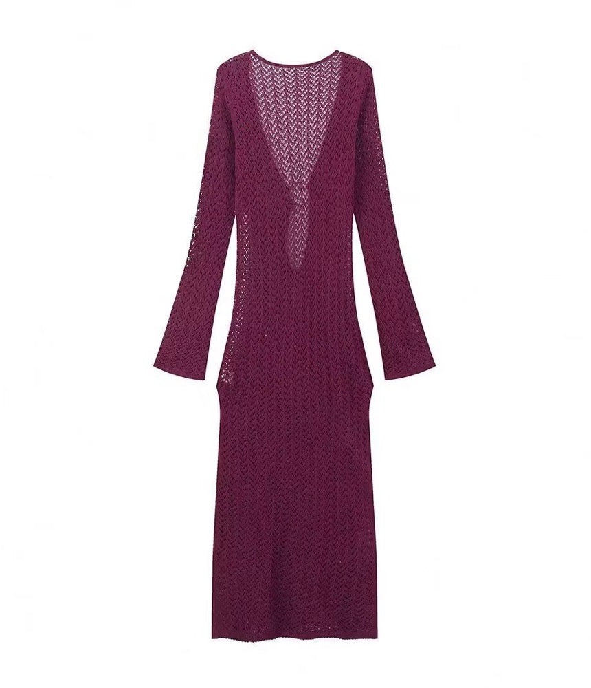 Slit Plunge Flare Sleeve Cover-Up Dress