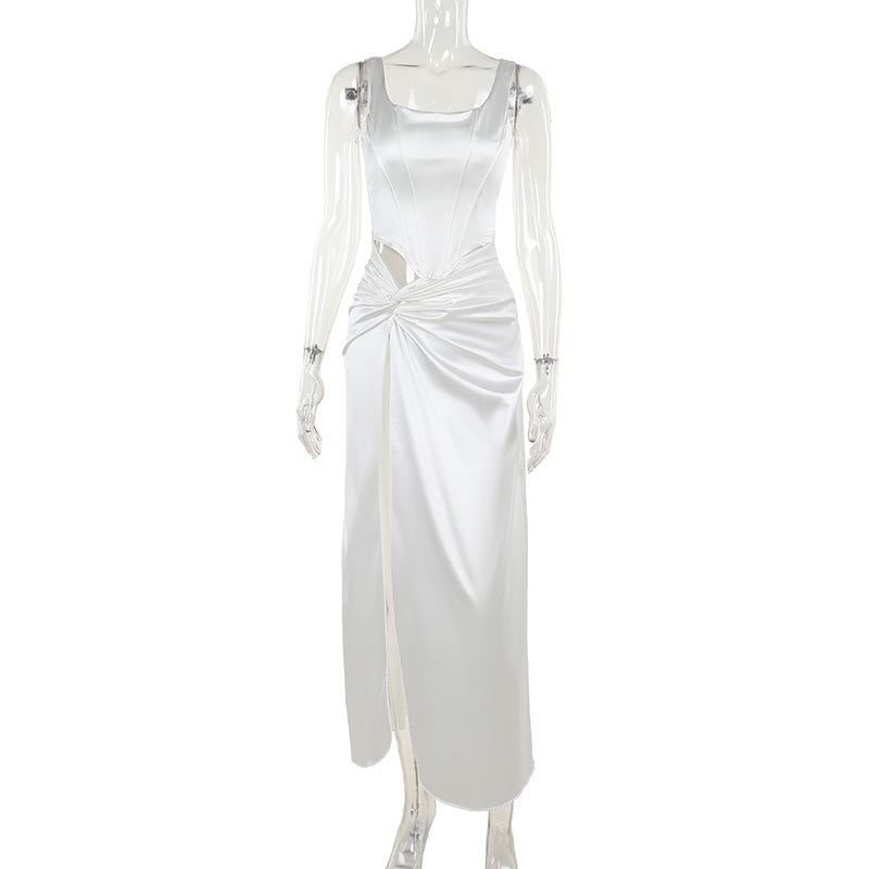 Twist Front Satin Maxi Dress