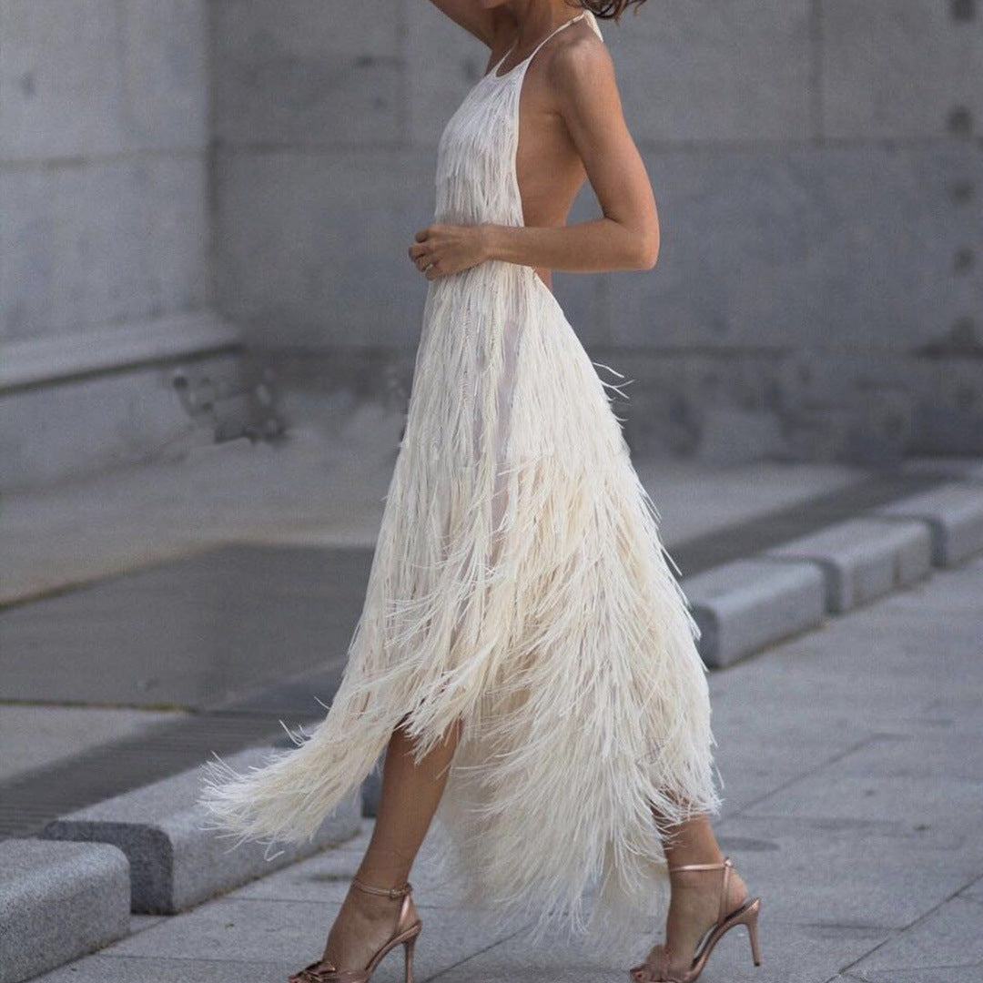 Halter Neck Tassel Hem Dress