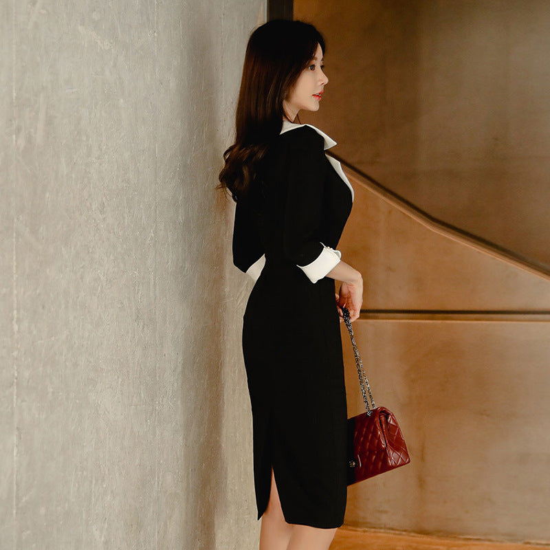 Contrast Panel Bodycon Midi Dress