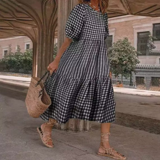 Plaid Patchwork Relaxed Maxi Dress