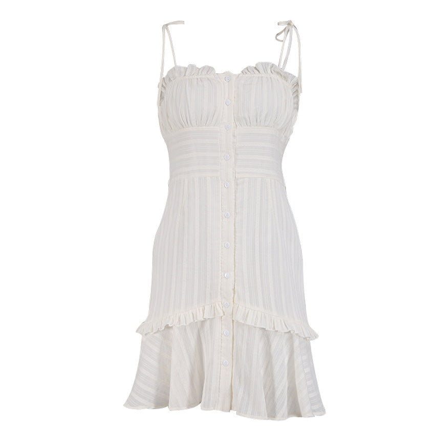 White Cinched Waist Strappy Mini Dress