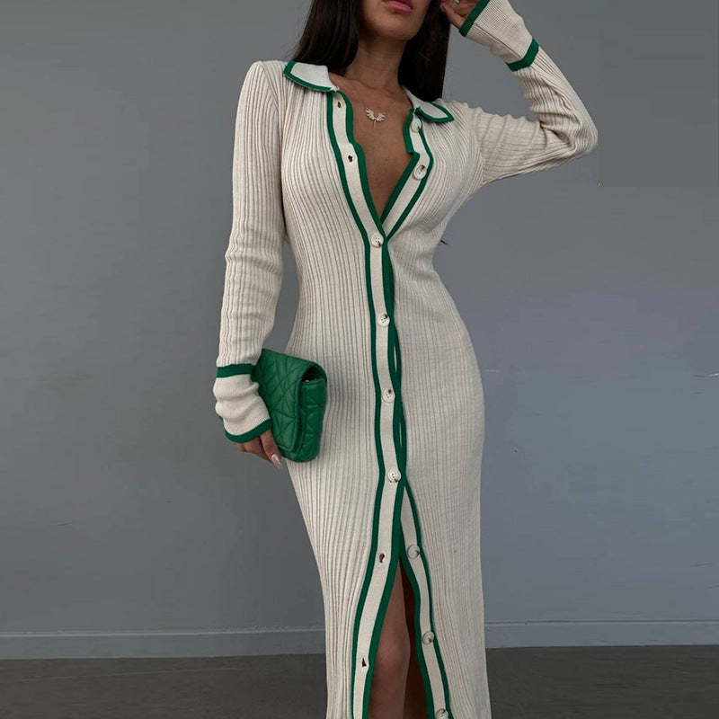 Lapel Collar Long Sleeve Shirt Dress
