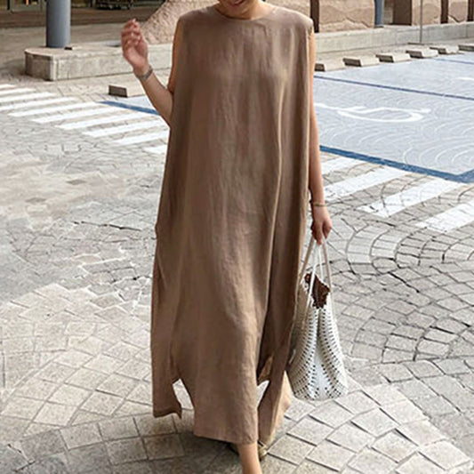 Sleeveless Dress with Pleated Pockets