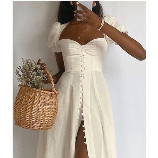 Button Front High Waist Split Dress