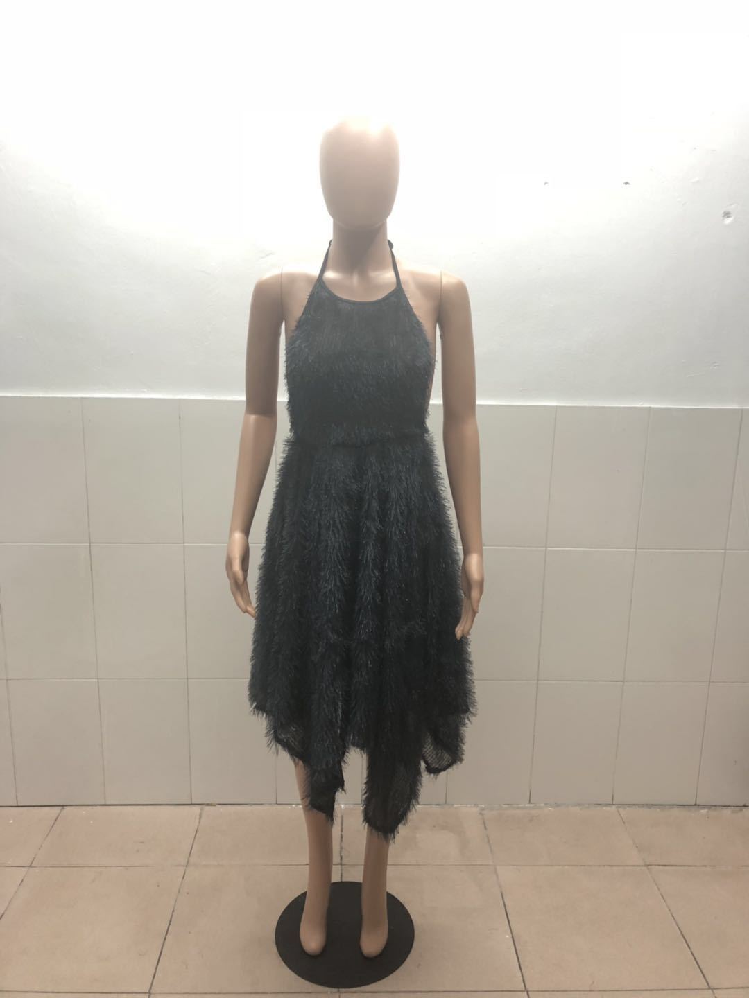 Halter Neck Tassel Hem Dress