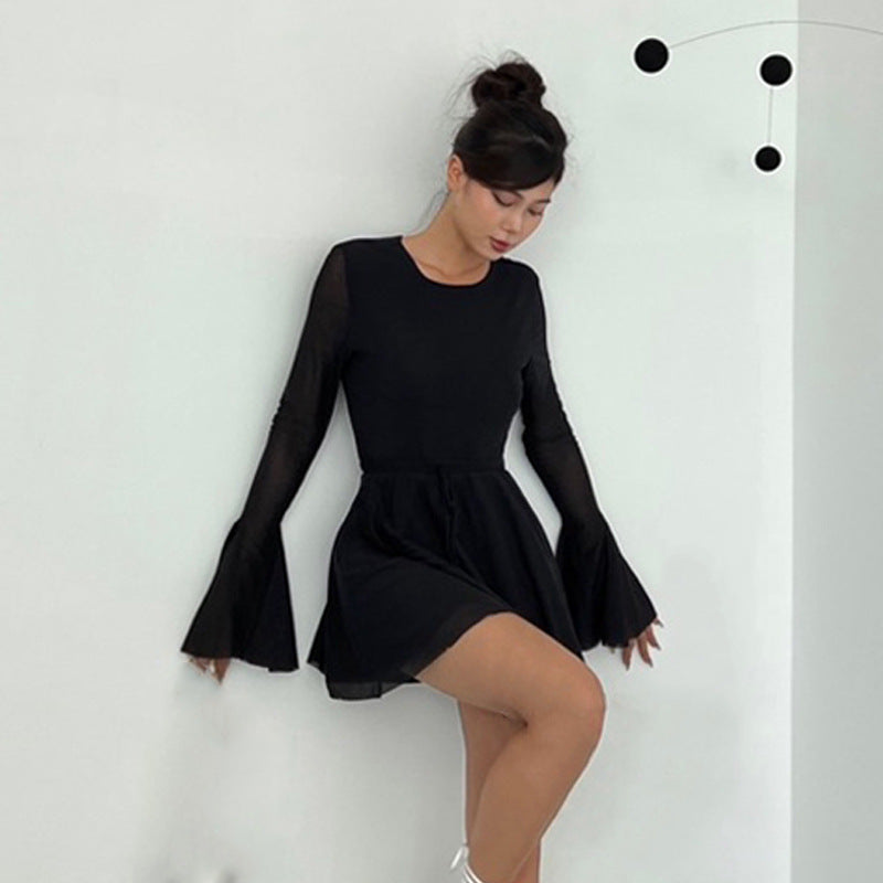 Long Sleeve Mesh Open Back Bodycon Dress
