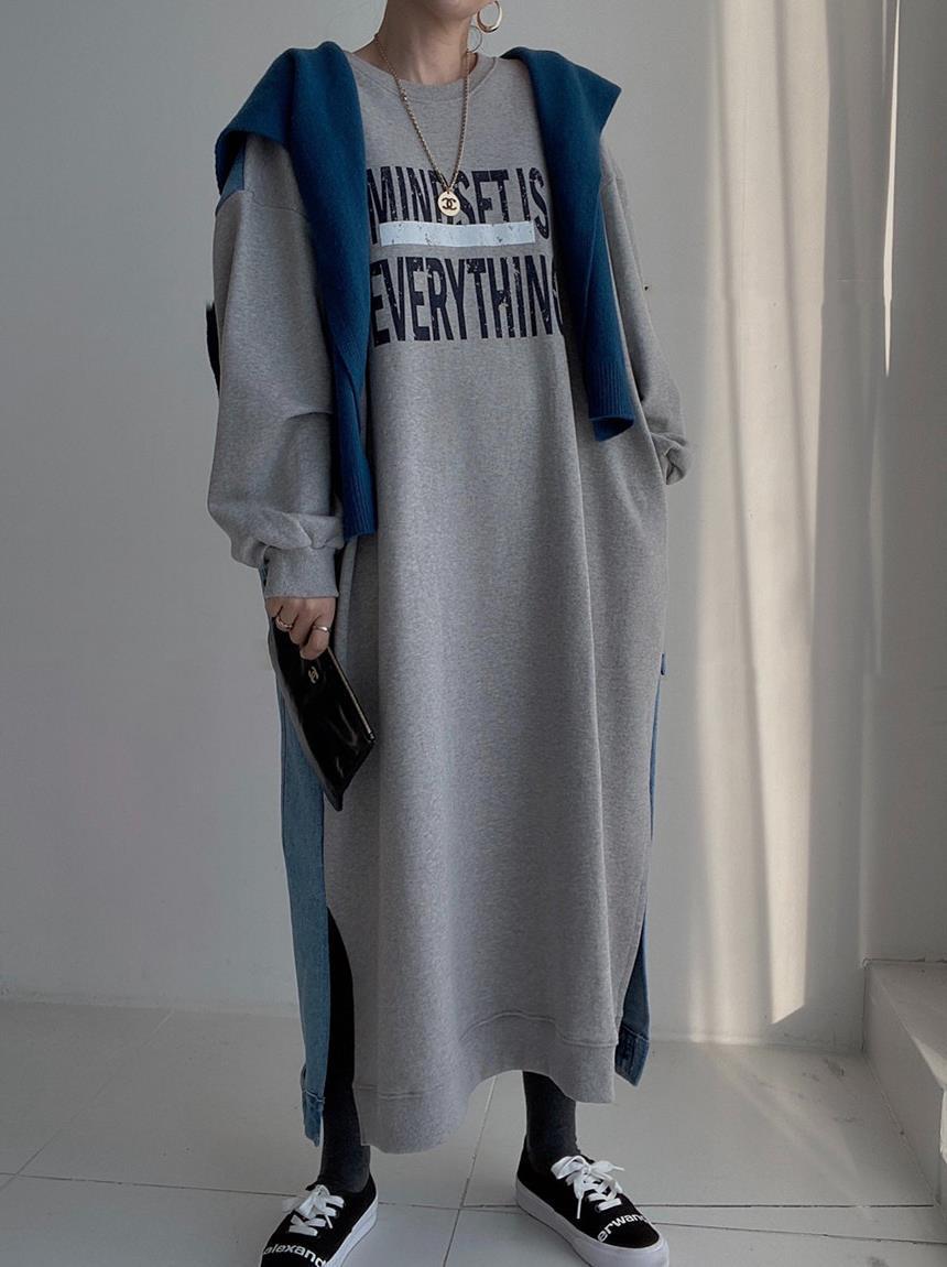 Denim Patch Oversized Sweatshirt Dress