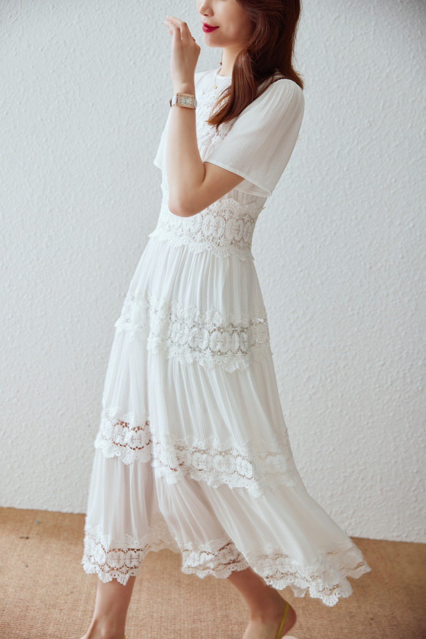 Embroidered Cotton Ruffle Maxi Dress