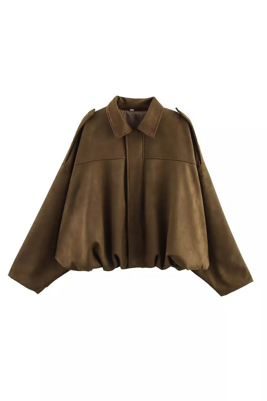 Collared Neck Dropped Shoulder Jacket, women's jacket by Sorèla, back view