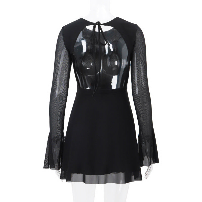 Long Sleeve Mesh Open Back Bodycon Dress