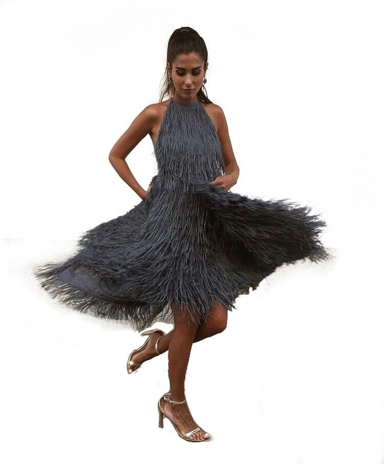 Halter Neck Tassel Hem Dress
