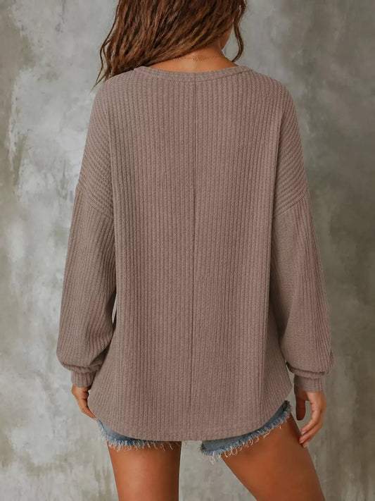 Button Detail Dropped Shoulder Knit Top, women's top by Sorèla, side view