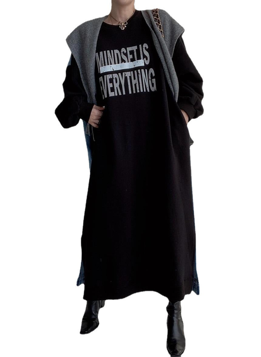 Denim Patch Oversized Sweatshirt Dress