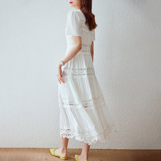 Embroidered Cotton Ruffle Maxi Dress