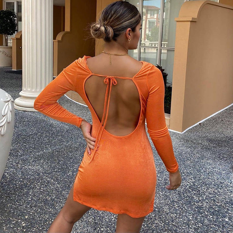 Long Sleeve Lace Halter Mini Dress