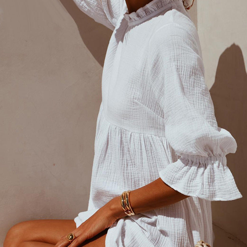 Ruffle Stand Collar Dress
