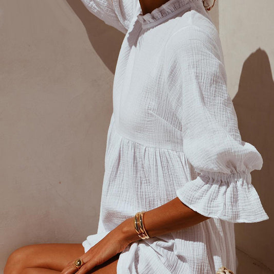 Ruffle Stand Collar Dress