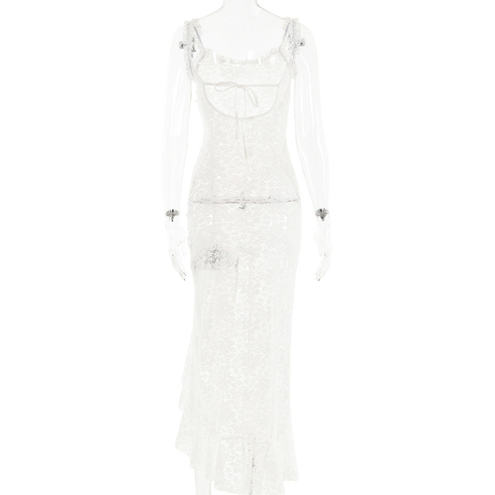 Lace Panel Open Back Slip Dress