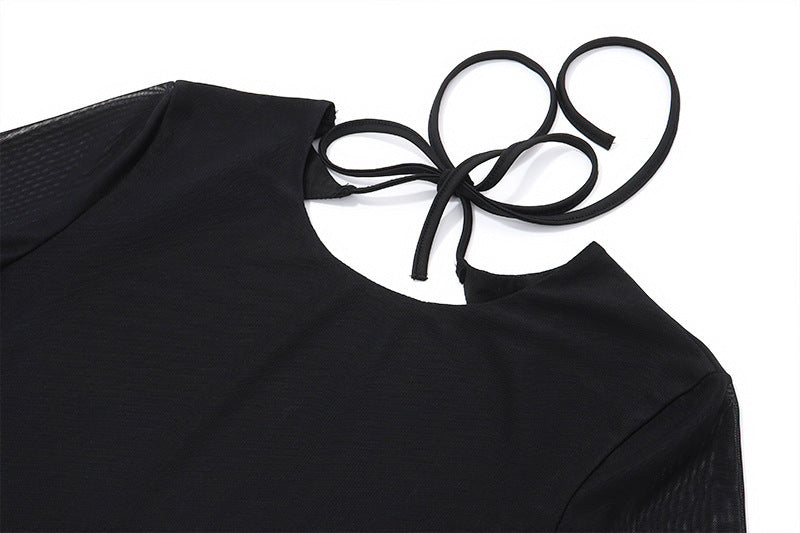 Long Sleeve Mesh Open Back Bodycon Dress