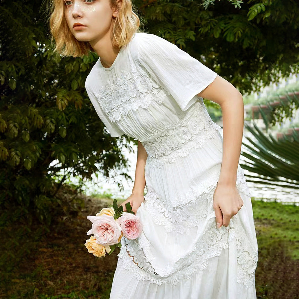 Embroidered Cotton Ruffle Maxi Dress