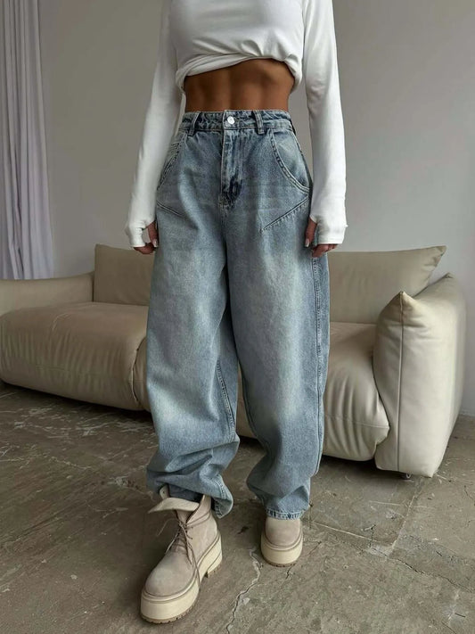 Wide Leg Jeans in blue, women's bottoms by Sorèla, front view