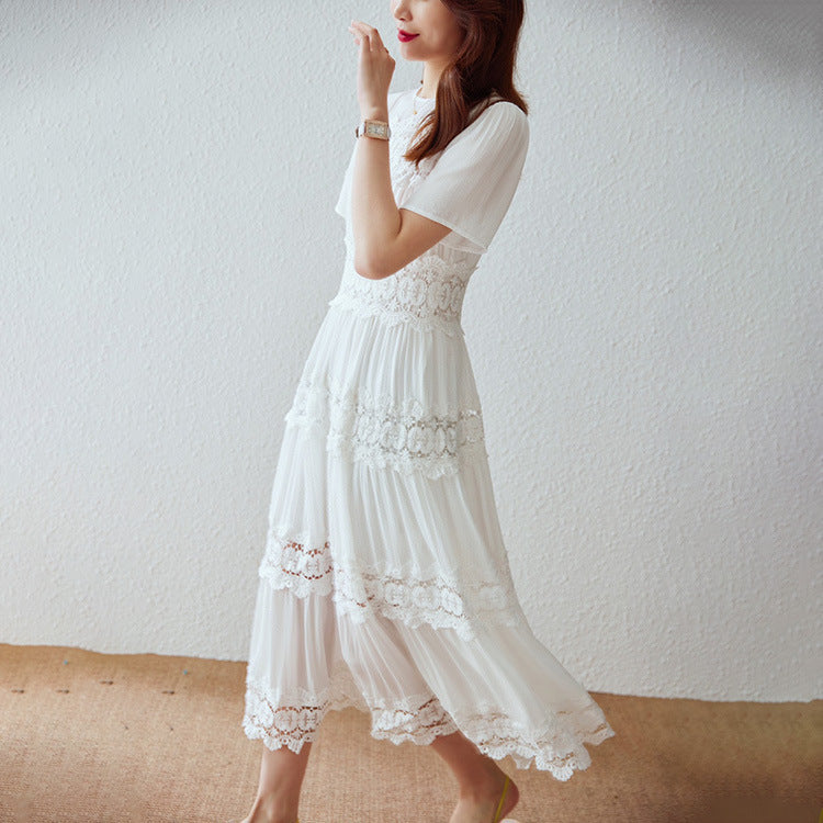 Embroidered Cotton Ruffle Maxi Dress