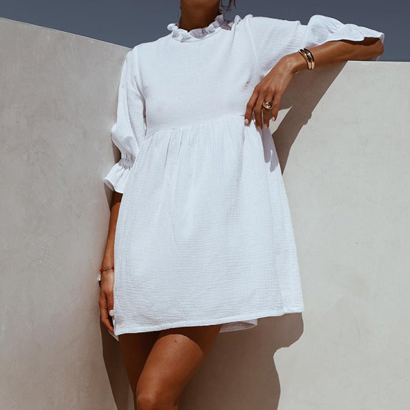 Ruffle Stand Collar Dress