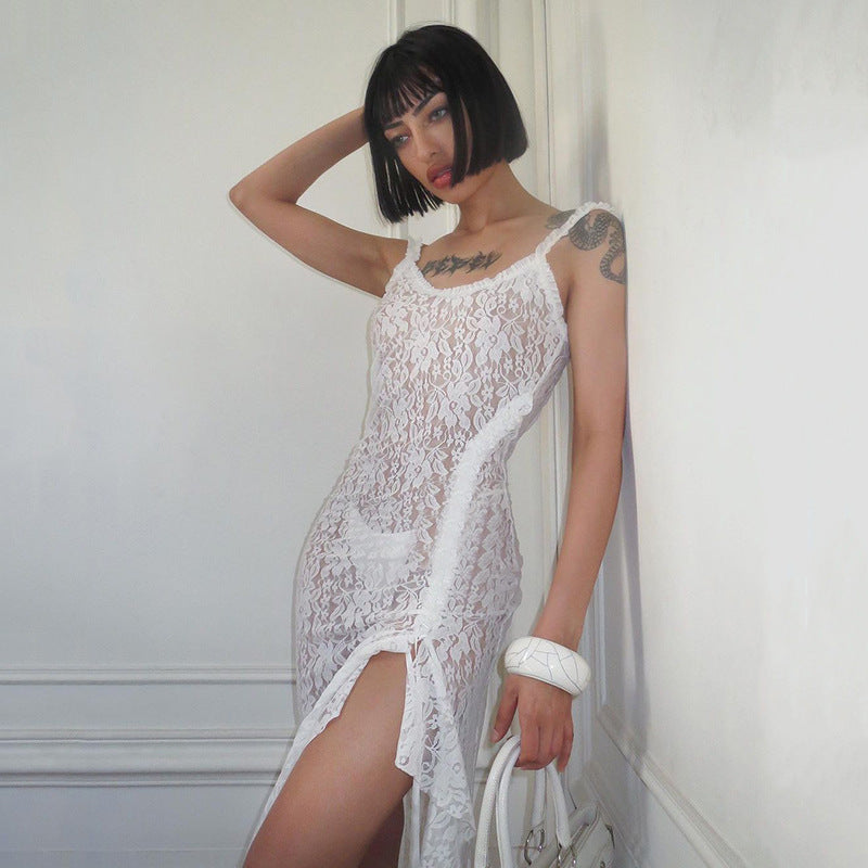 Lace Panel Open Back Slip Dress