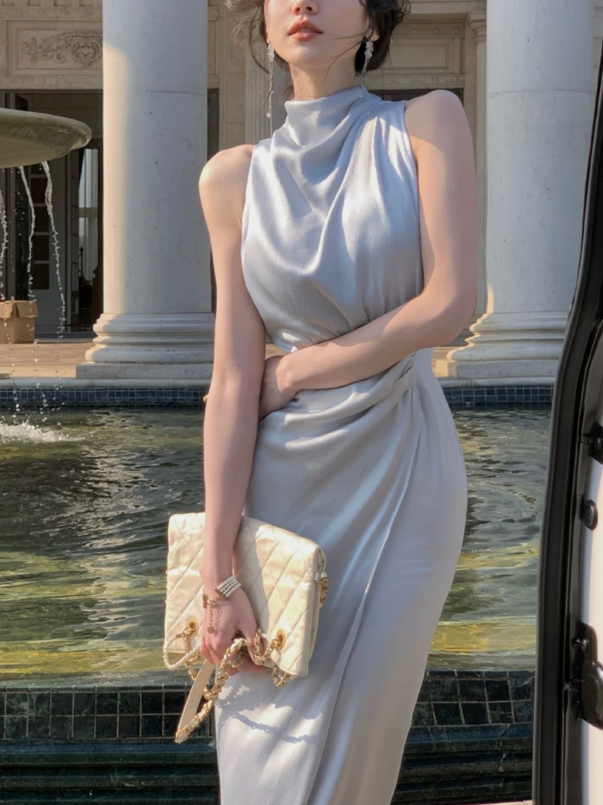 Satin Bias Cut Midi Dress