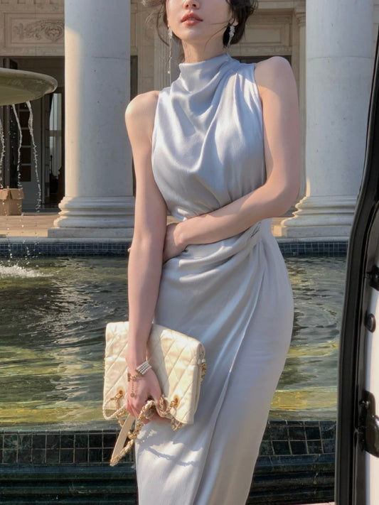 Satin Bias Cut Midi Dress, women's dress by Sorèla, view 5