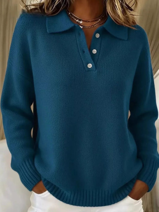 Button Detail Dropped Shoulder Sweater, women's top by Sorèla, detail