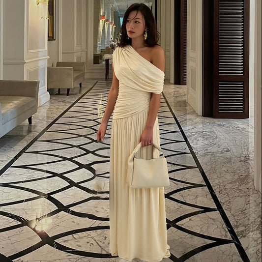 Asymmetric Collar Pleated Dress