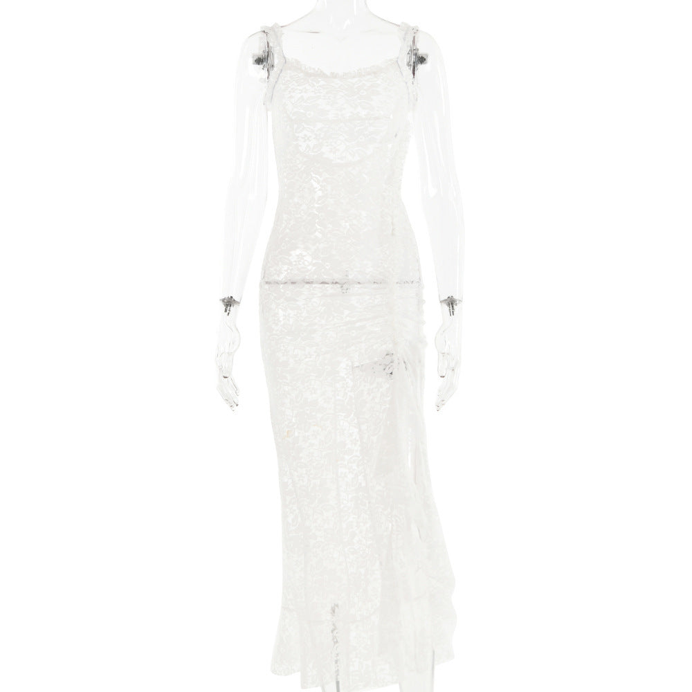 Lace Panel Open Back Slip Dress
