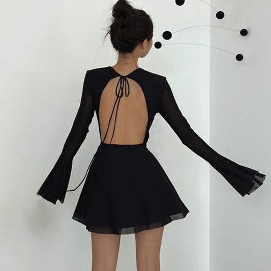 Long Sleeve Mesh Open Back Bodycon Dress