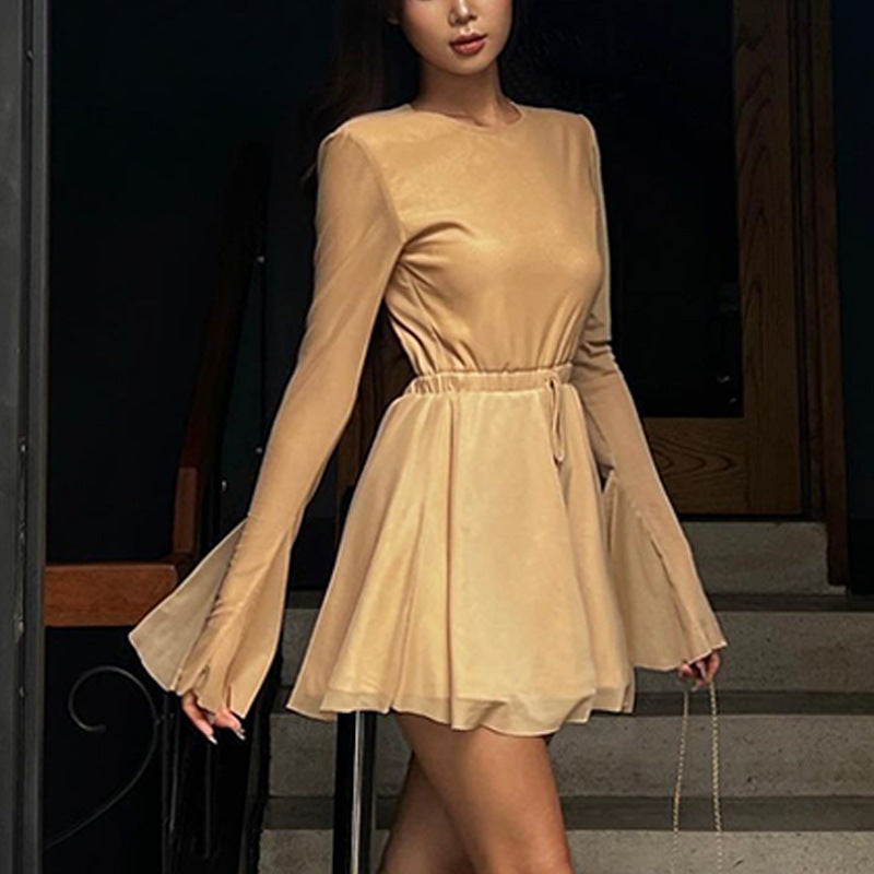 Long Sleeve Mesh Open Back Bodycon Dress