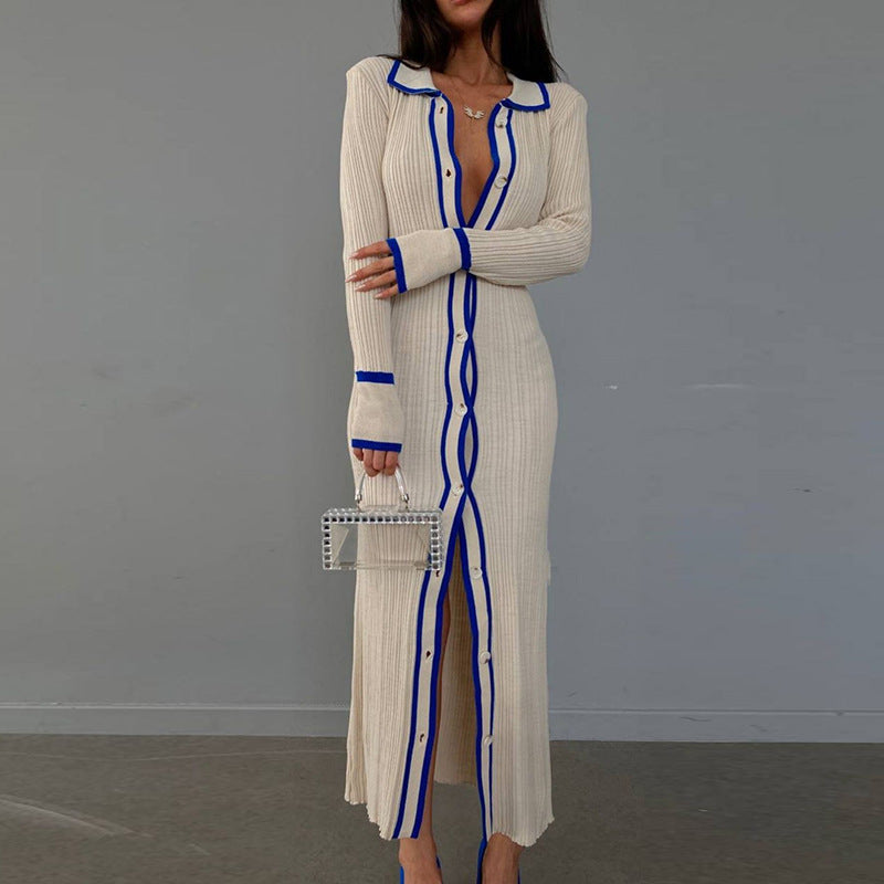 Lapel Collar Long Sleeve Shirt Dress