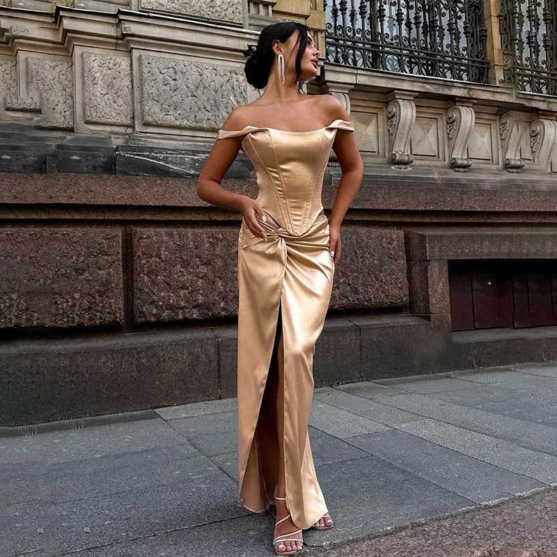 Twist Front Satin Maxi Dress