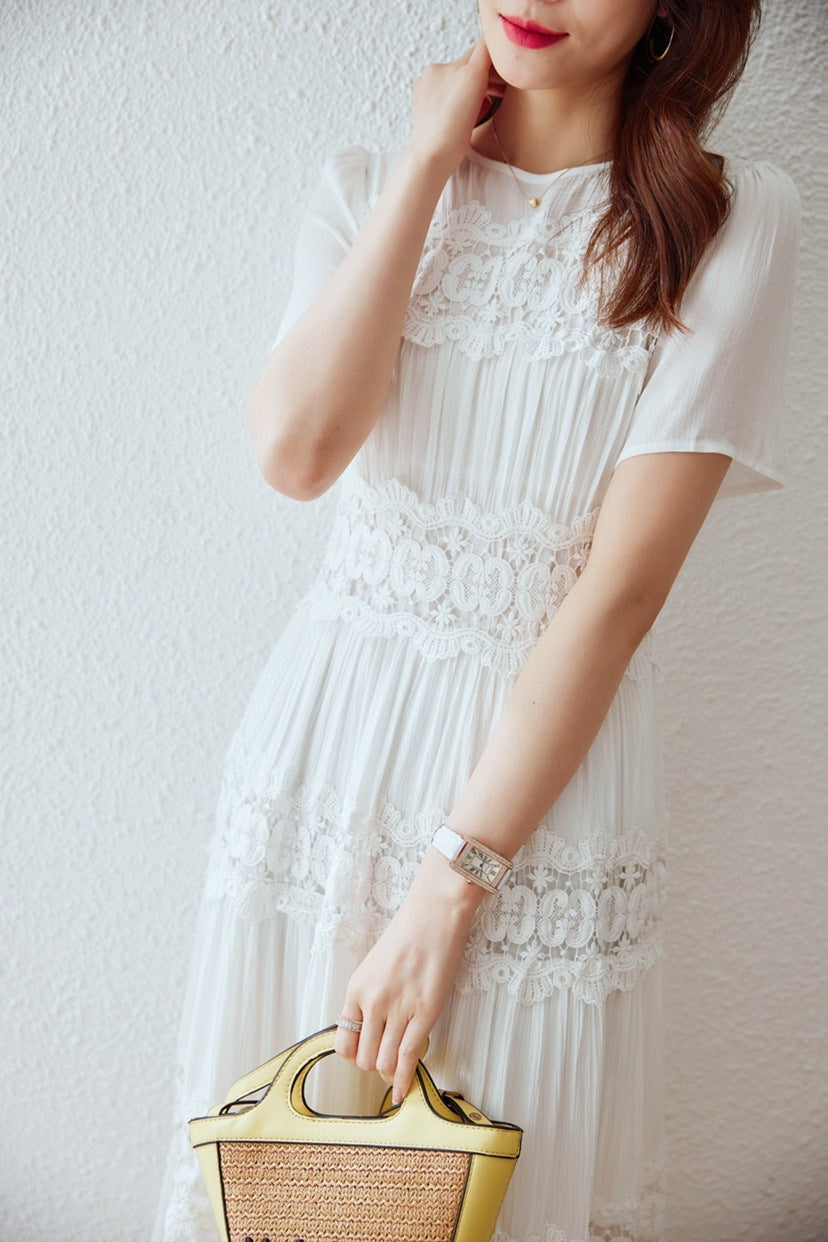 Embroidered Cotton Ruffle Maxi Dress