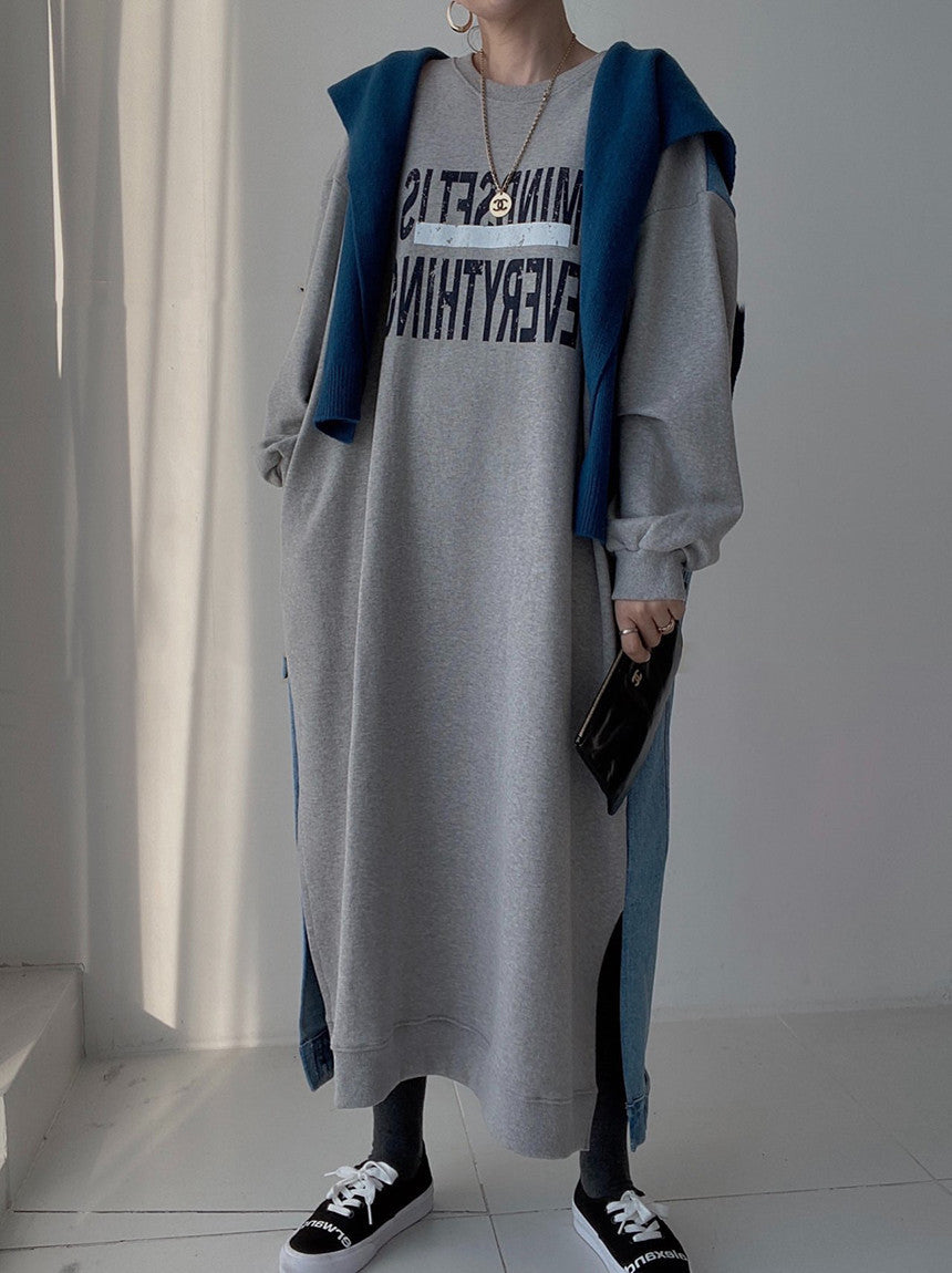 Denim Patch Oversized Sweatshirt Dress