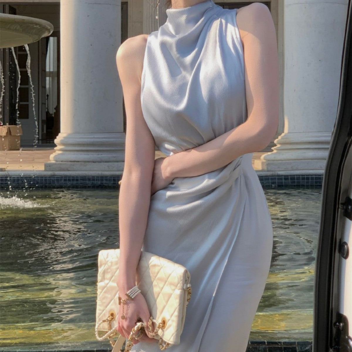 Satin Bias Cut Midi Dress