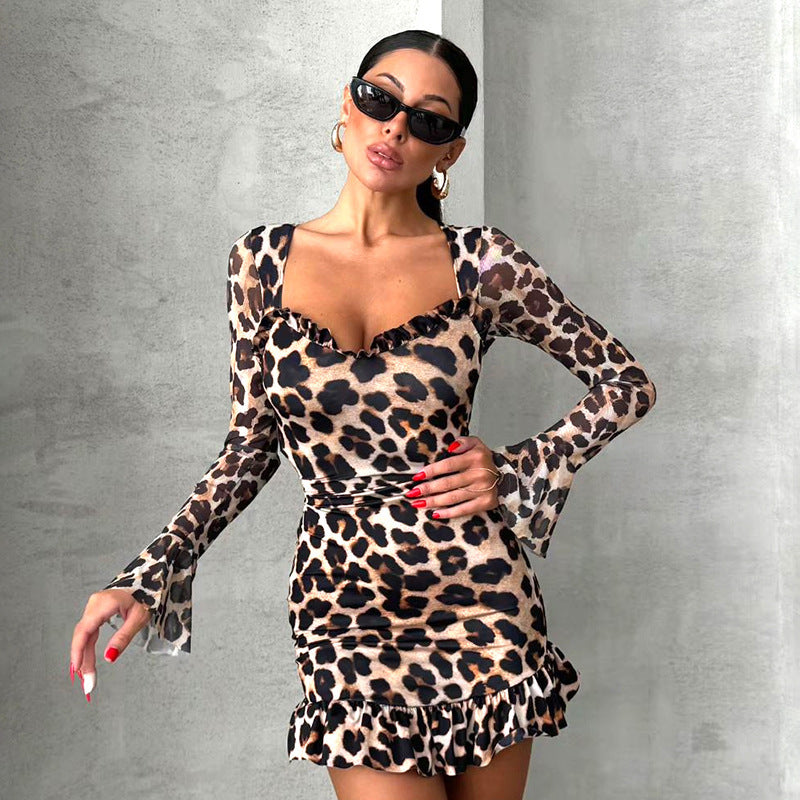 Mesh Sleeve Cinched Mini Dress